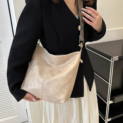 Wide Geometric Strap Shoulder Bag Large Capacity Crossbody Bags For Women,Retro Pu Leather Women's Bag For Shopping Travel - Smarsty