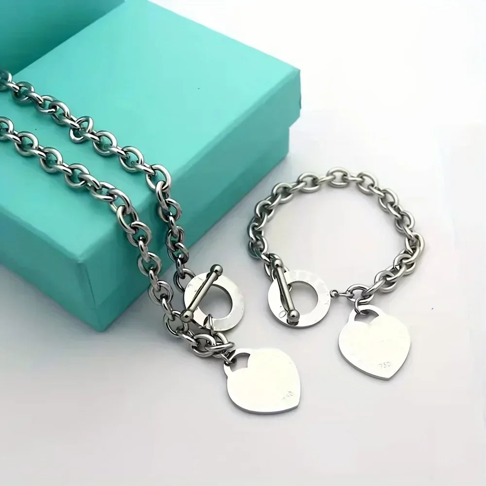 Stainless Steel Couple Bracelet With Heart Pendant - Smarsty