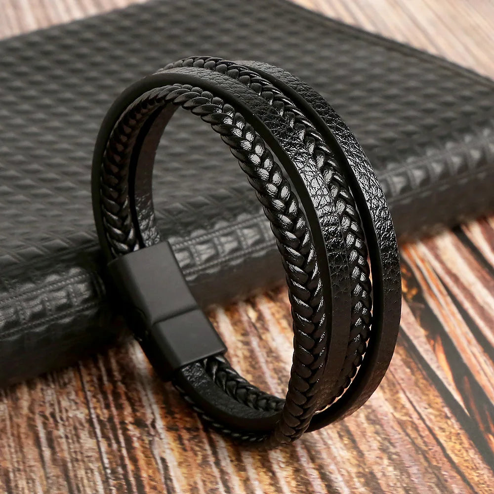 Men Leather Bracelet with Tiger Eye Beads Stylish Gift - Smarsty