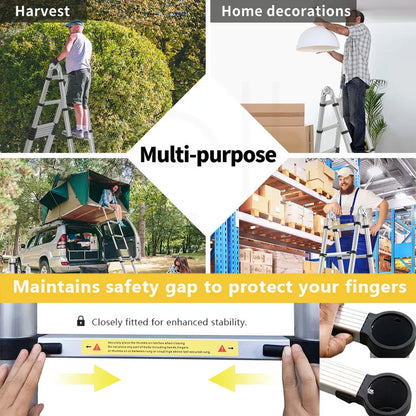 DayPlus Telescoping Ladder Stainless Steel Folding Ladder Portable Extendable Loft Ladder Capacity Max Load 150kg/330lb,EN131