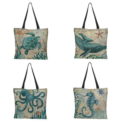 Large Capacity Linen Tote Bag Animal Print Shoulder Bag - Smarsty