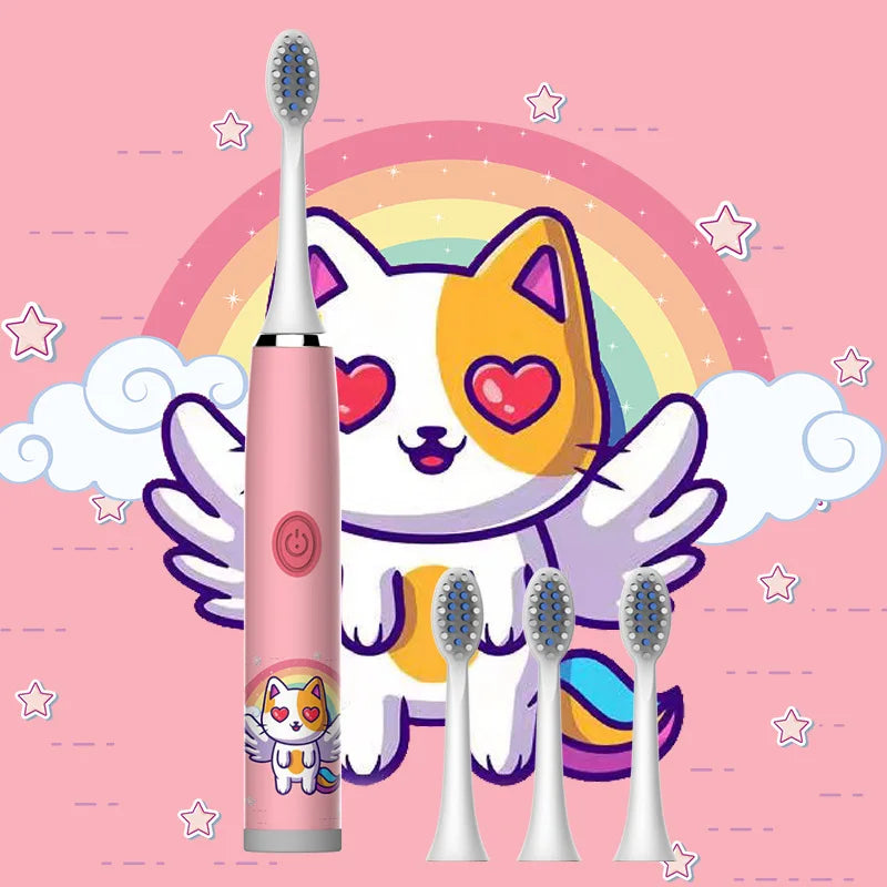Child's Rechargeable Sonic Electric Toothbrush With Replacement Heads - Smarsty