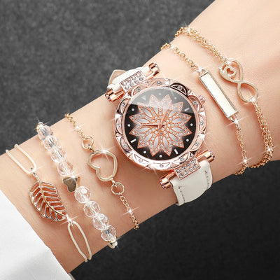 Fashion Heart Dial Women's Watch Set with Leather Band - Smarsty