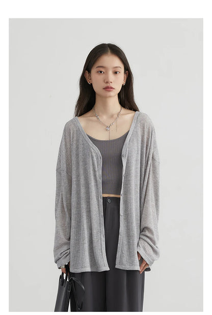 CHIC VEN Women's Cardigan New V-neck Long Sleeved Female Shirt Female Jumpers Sun Protection Woman Top Spring Summer 2024