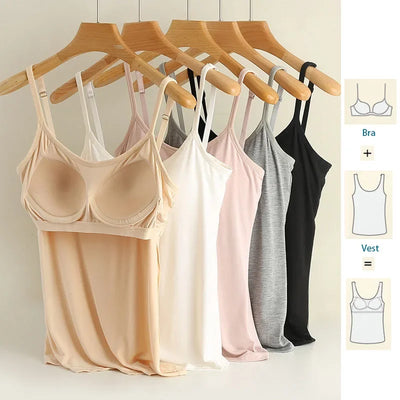 M-3XL For 35-85kg Modal Plus Size Camisole Tank Top With Fixed Cup Women's Chest Padded Outer Wear Bottoming Underwear Wear-Free - Smarsty