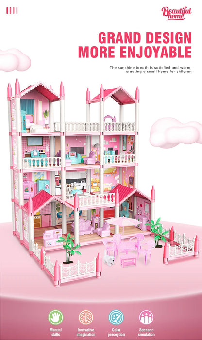 Girl Doll House Toy Children Pretend Play Dollhouse Villa Patchwork Dream Furniture Home Doll House for Kids Christmas Toy Gifts by Smarsty
