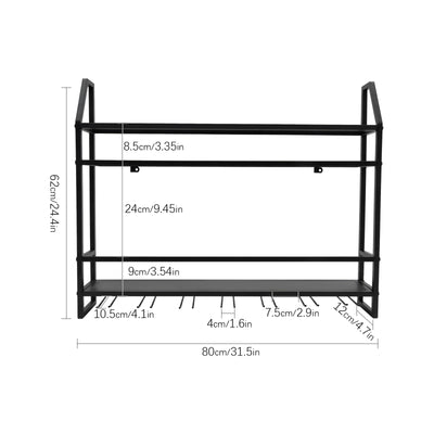 Wall Mounted Wine Rack Glass Holder 12 Bottles 7 Goblet Metal Shelf 2 Layer for Home Bar, 80cm Black - Smarsty