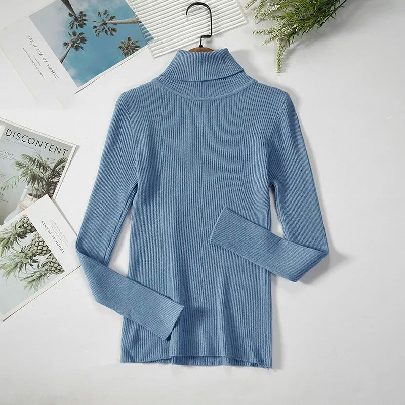 2025 Women Turtleneck Sweater Knitted Soft Pullovers Cashmere Jumpers Basic Solid Soft Sweaters Women Autumn Winter Casual Top - Smarsty