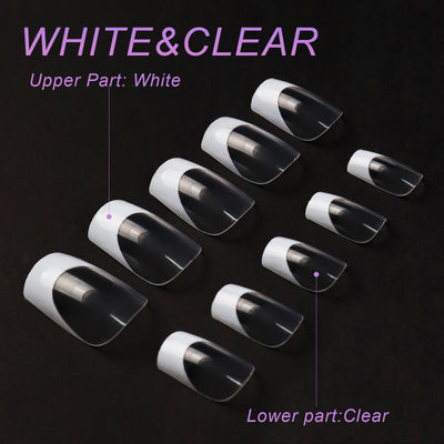120pcs/box Acrylic French False Nails Medium Length Square Armor Full Cover Nail Tips Can Be Removable Mixed Size Press On Nails - Smarsty