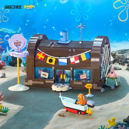 Spongebob building block cartoon Krusty Krab creative restaurant scene model Patrick Star assembly toy children's birthday gift by Smarsty