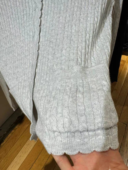 Pockets Twist Flower Knitted Sweater Cardigan O-Neck Single Breasted Long Sleeve Slim Sweaters Vintage Streetwear Gray Crop Tops - Smarsty