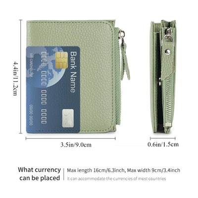 Women Genuine Leather Slim Short Wallet RFID Blocking Bi-Fold Wallet Credit Card Holder money clip wallet Zipper Coin pocket - Smarsty
