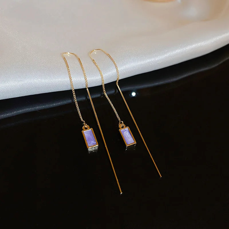 Geometric Square Drop Earrings for Women with Long Tassels - Smarsty