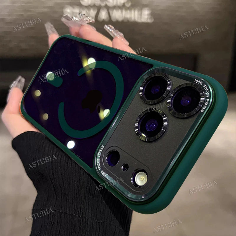 Luxury Magnetic Metal Lens Bumper Protection Case For iPhone 14 13 12 11 Pro Max Plus Magsafe Acrylic Clear Cover by Smarsty