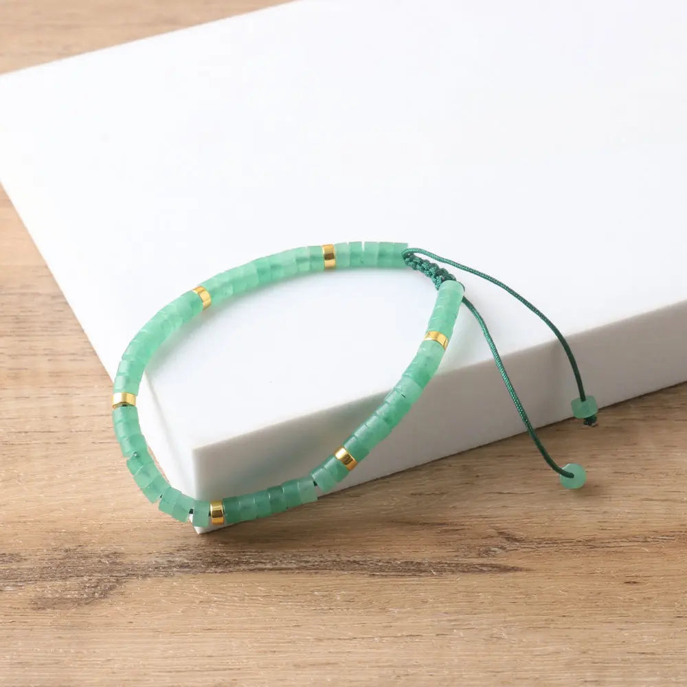 Green Aventurine Bead Bracelet Adjustable Natural Stone - Smarsty