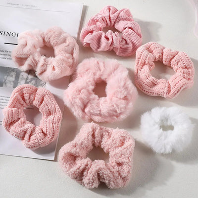 7/21 Pcs/Set Women Hair Scrunchies Set Plush Solid Hair Band for Girls Ponytail Holder Rubber Bands Hair Ties Hair Accessories - Smarsty