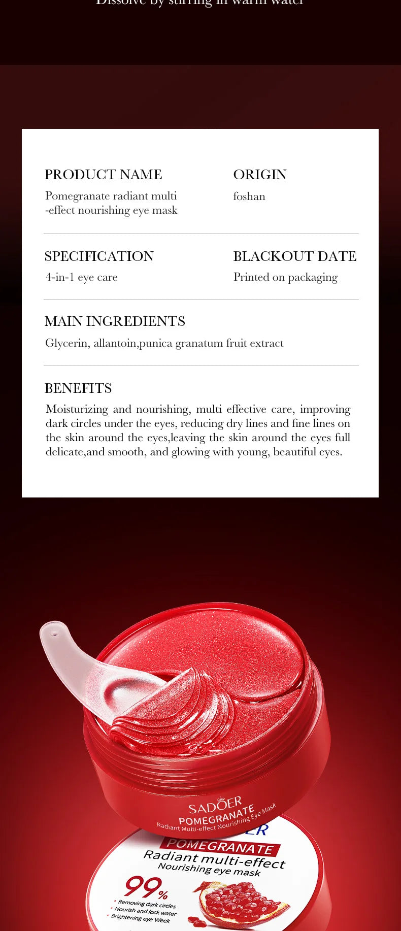SADOER Red Pomegranate Eye Mask for Dark Circles Removal - Smarsty