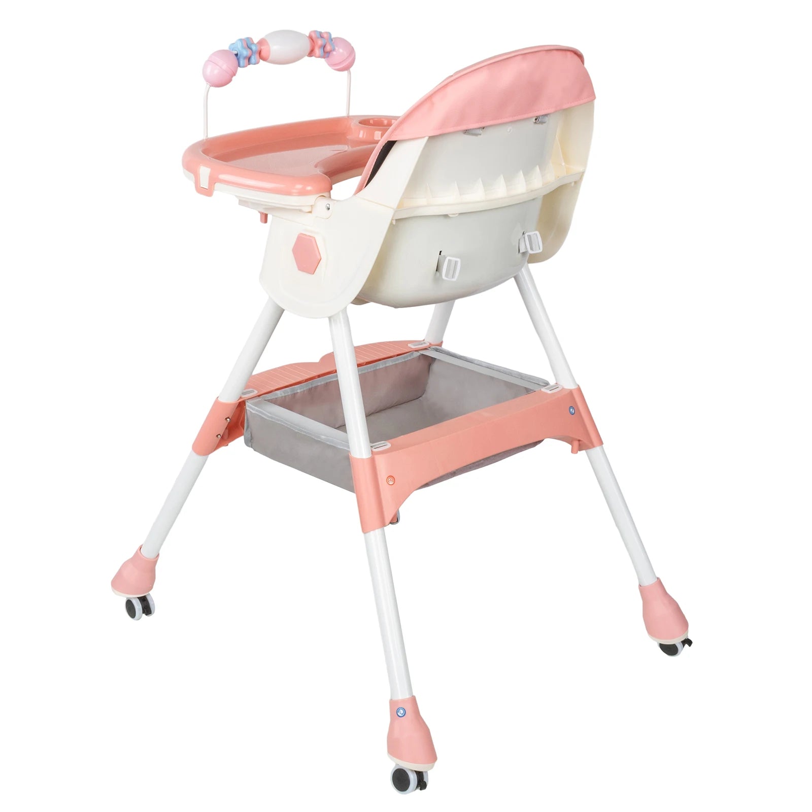Foldable Baby High Chair 4-in-1 Foldable Reclining Feeding Table Chair Seat 7 Heights With Toyrack Easy To Clean Feeding