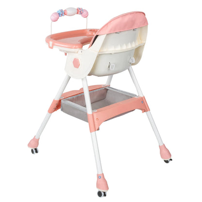 Foldable Baby High Chair 4-in-1 Foldable Reclining Feeding Table Chair Seat 7 Heights With Toyrack Easy To Clean Feeding