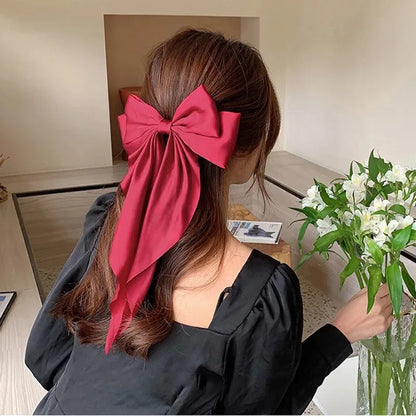 Korean Satin Hair Clips with Big Bowknot for Women - Smarsty