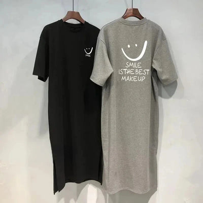 Women's Summer New Short Sleeved T-shirt Dress Loose Mid Length Over Knee Dress - Smarsty