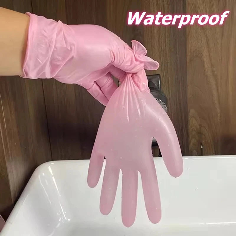 20/50/100PCS Pink Nitrile Disposable Gloves 3.5mil Latex Free Household Cleaning Gloves for Food Pre Tattoo Beauty Esthetician - Smarsty
