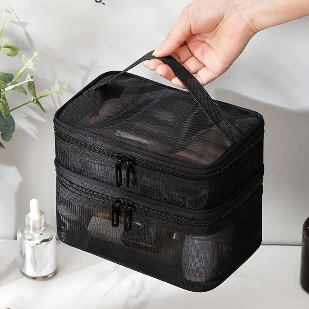 Transparent Mesh Travel Cosmetic Bag With Large Capacity - Smarsty