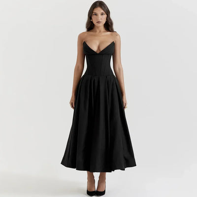 Suninheart Black Elegant Wedding Events Dress Sexy Strapless Corset Dress Midi Christmas Party Dresses for Women Clothing 2023 - Smarsty