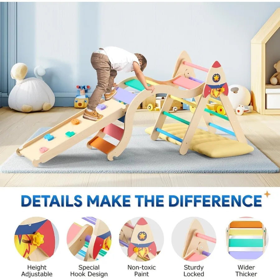Pikler Triangle Set with Cushion 9in1 Climbing Toys for Toddlers 13 Inside Montessori Toddler Climbing Toys Indoor Large Wooden