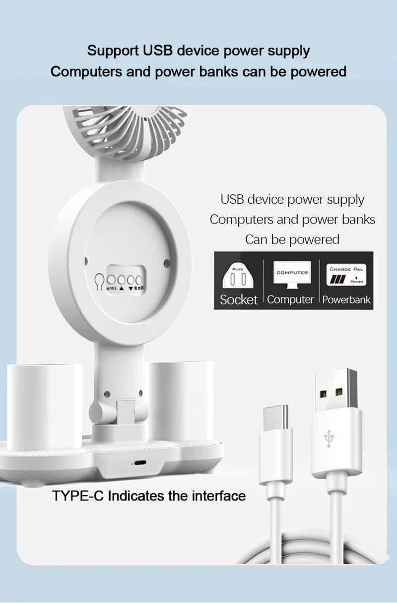 Rechargeable LED Table Lamp with Fan and Clock - Smarsty