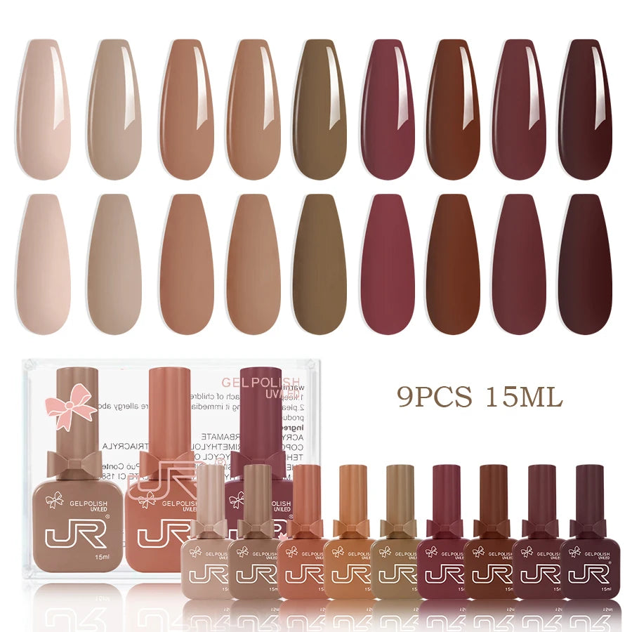 JR 9PCS Gel Nail Polish Set for Home DIY - Smarsty