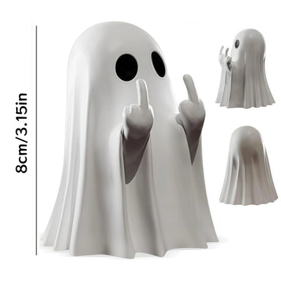 Cute Middle Finger Ghost Statue, Small Halloween Decor for Home, Centerpiece for Coffee Table, Adorable Horror Figure - Smarsty