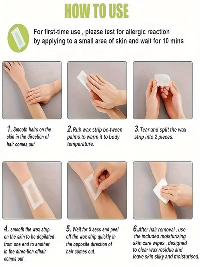 Hair Removal Wax Strip, Portable, Practical, Painless, Fast, Gentle And Non Irritating. 10 Disposable Hair Removal Wax Papers Ar