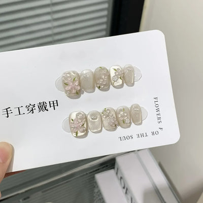 Handmade Pink Press On Nails with Rhinestones - Smarsty