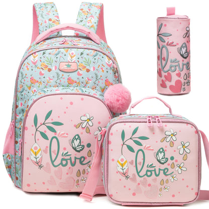 Colorful Floral Girls Backpack Set With Lunch Box 3 Piece - Smarsty