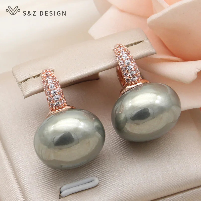 Fashion Pearl Dangle Earrings for Women with Cubic Zirconia - Smarsty