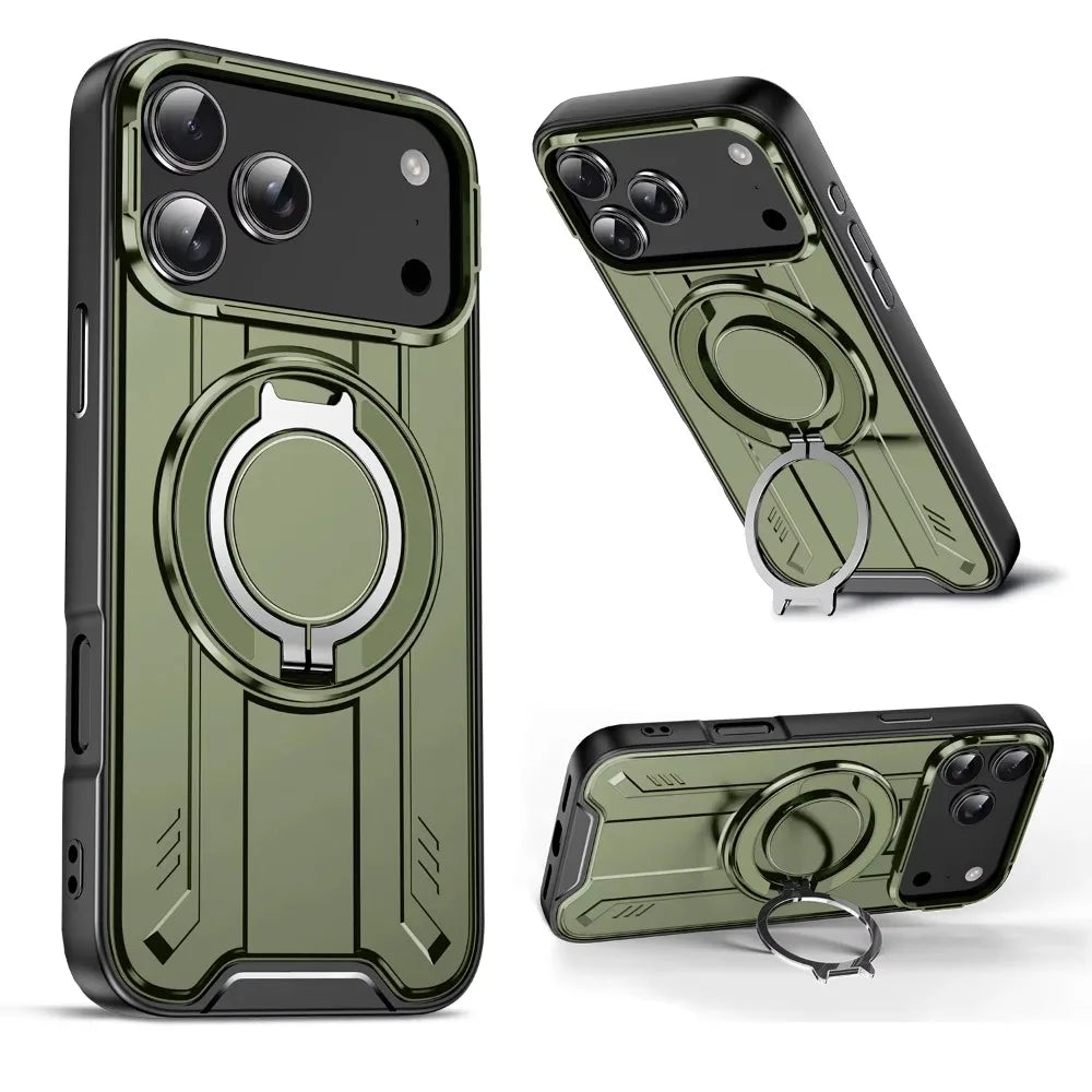 Magnetic Phone Case with 360° Rotate Stand for IPhone 17 16 15 14 13 12 11 Pro Max Plus For Magsafe Wireless Charge Armor