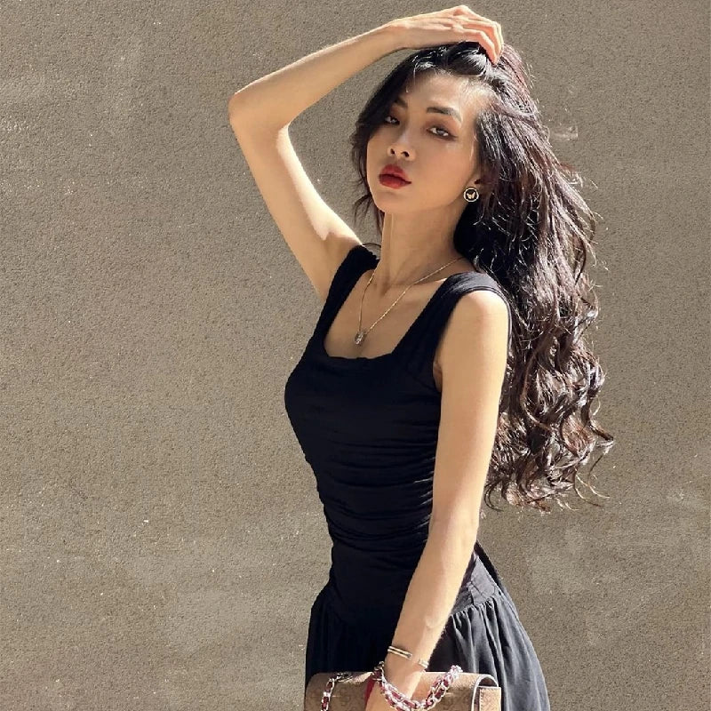 WhereMery Elegant Slip Long Dresses Sexy Women Ruched Bodycon Solid Maxi Dress Spring Y2K Summer Temperament High-waist Vestidos - Smarsty