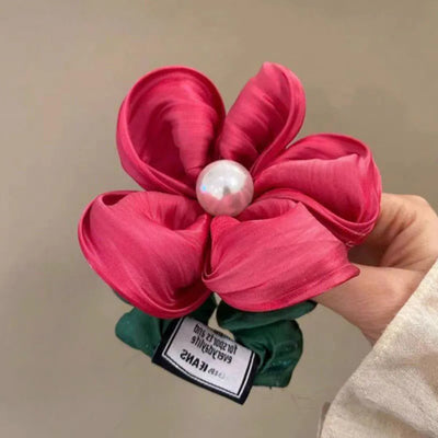 Elegant Pearl Rhinestone Organza Scrunchie For Ponytails - Smarsty