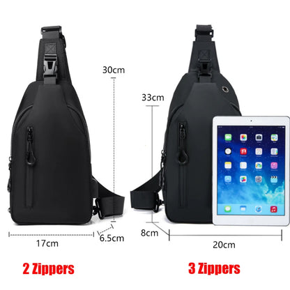 Mens Nylon Chest Bag With USB Charging Compact Crossbody - Smarsty