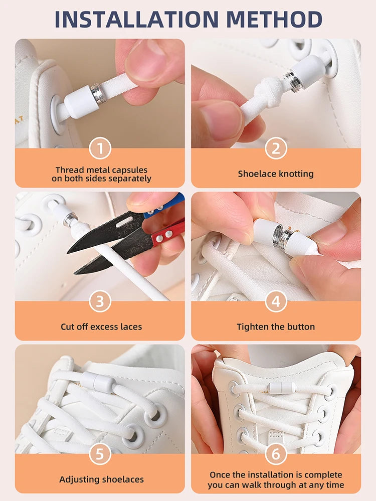 Elastic No Tie Shoelaces Semicircle Shoe Laces For Kids and Adult Sneakers Shoelace Quick Lazy Metal Lock Laces Shoe Strings - Smarsty