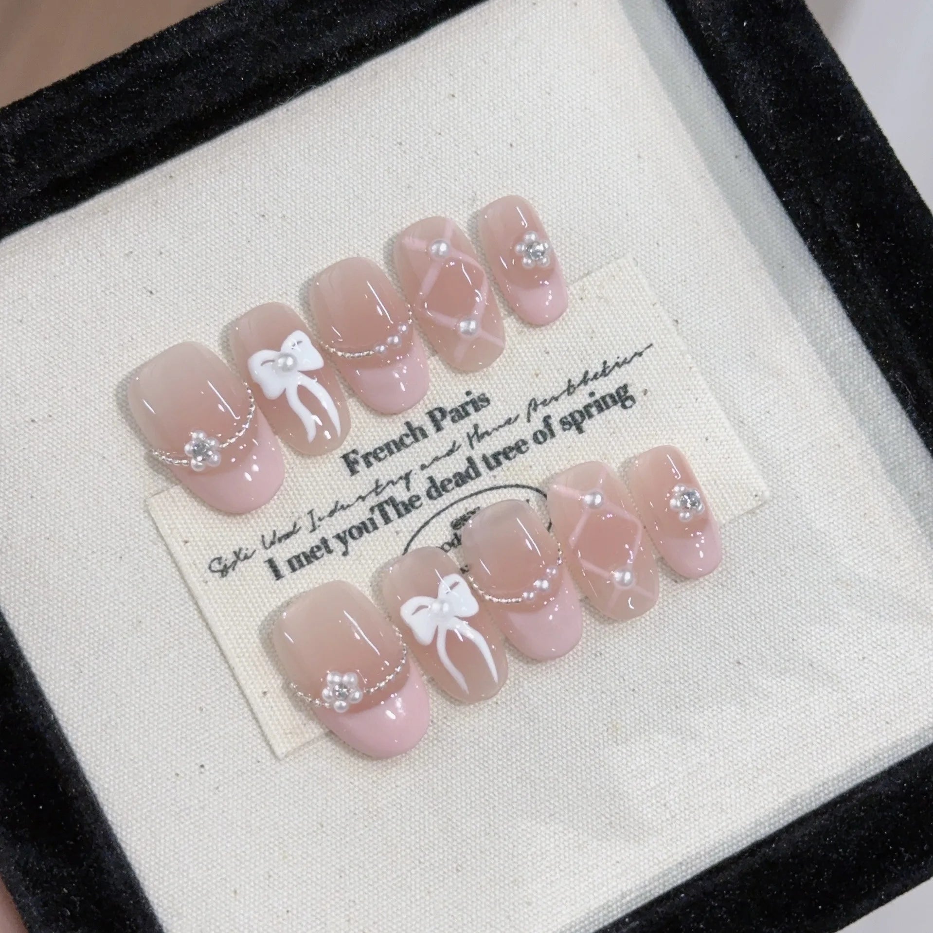 Handmade Pink Press On Nails with Rhinestones - Smarsty