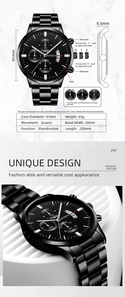 Luxury Black Stainless Steel Quartz Watch for Men - Smarsty