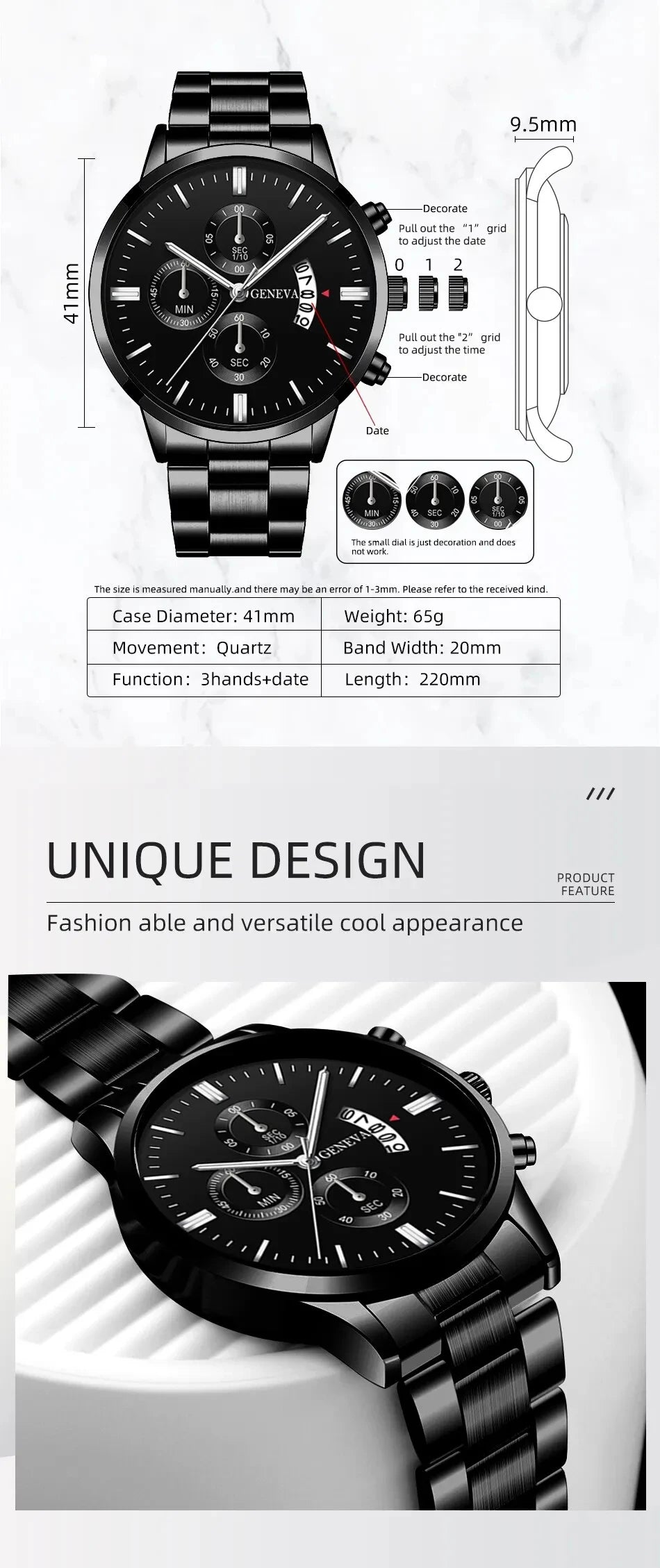 Luxury Black Stainless Steel Quartz Watch for Men - Smarsty