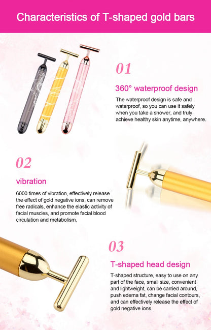 24K Gold Electric Face Roller for Youthful Skin - Smarsty