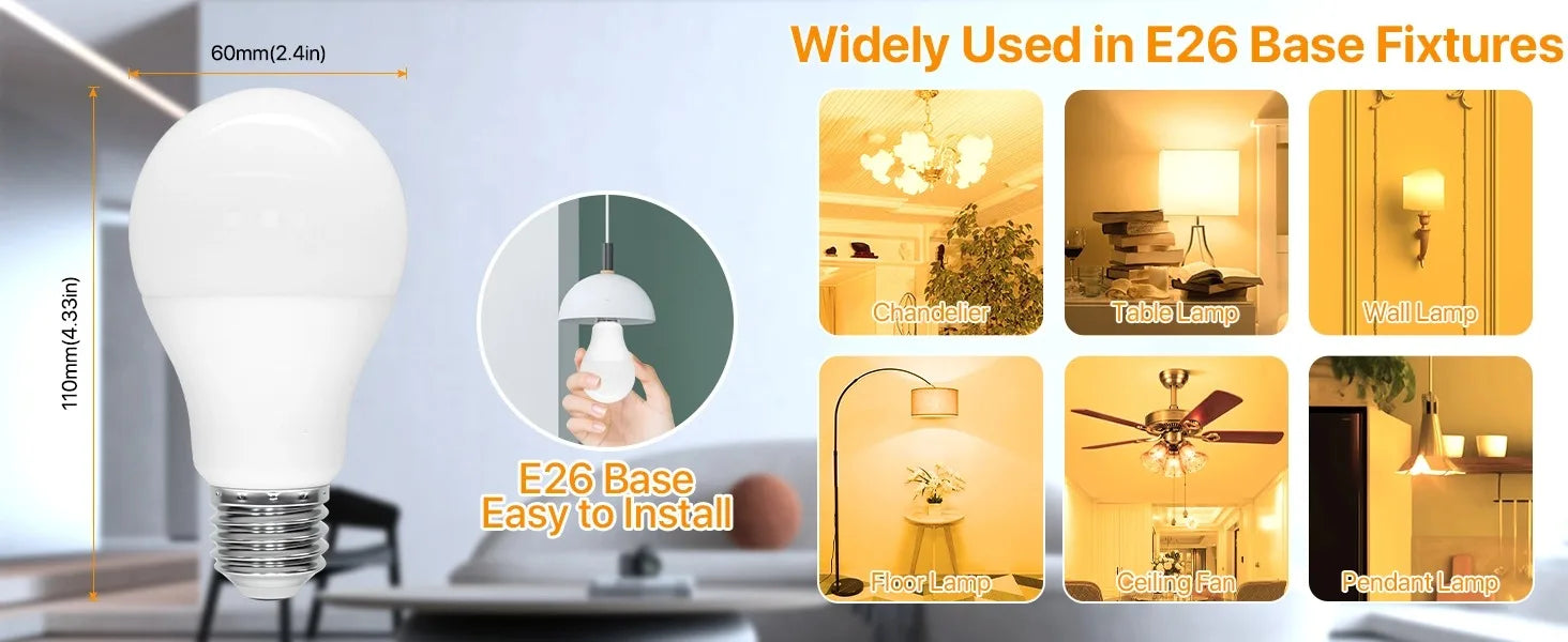 12PCS A19 LED Light Bulb 9W E26 Base LED Bulb 3000K 6500K Warm/Cool White Non Dimmable 900LM for Bedroom Living Room Kitchen