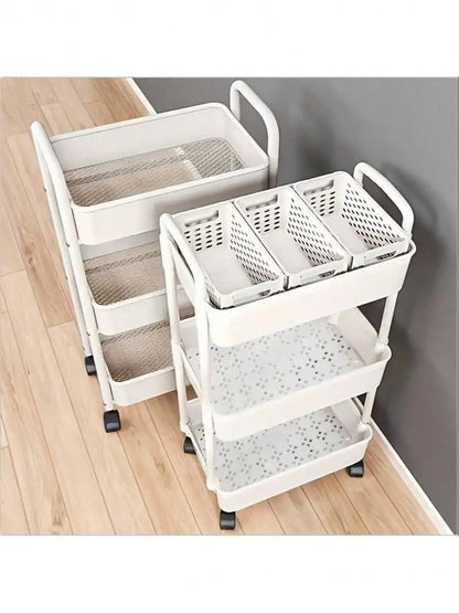 3-Tier Durable Rolling Storage Cart with Wheels for Kitchen Bathroom Bedroom