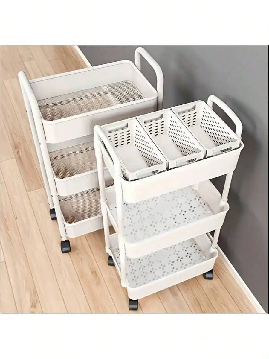 3-Tier Durable Rolling Storage Cart with Wheels for Kitchen Bathroom Bedroom