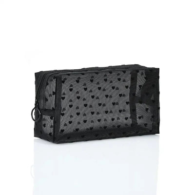 Heart Shaped Nylon Mesh Cosmetic Bag Zipper Organizer - Smarsty