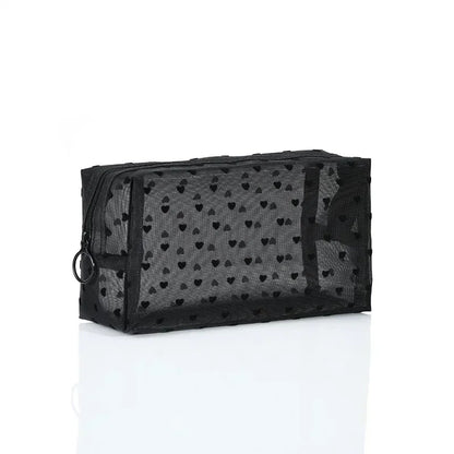 Heart Shaped Nylon Mesh Cosmetic Bag Zipper Organizer - Smarsty